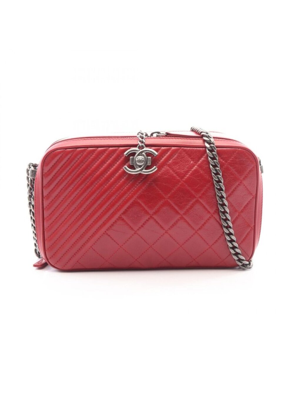 Chanel Shoulder Bag Coco Boy Red Leather Chain